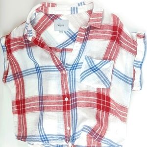 Rails Shirt M Medium Red Blue White Short Batwing Sleeves Tie Front 4th of July